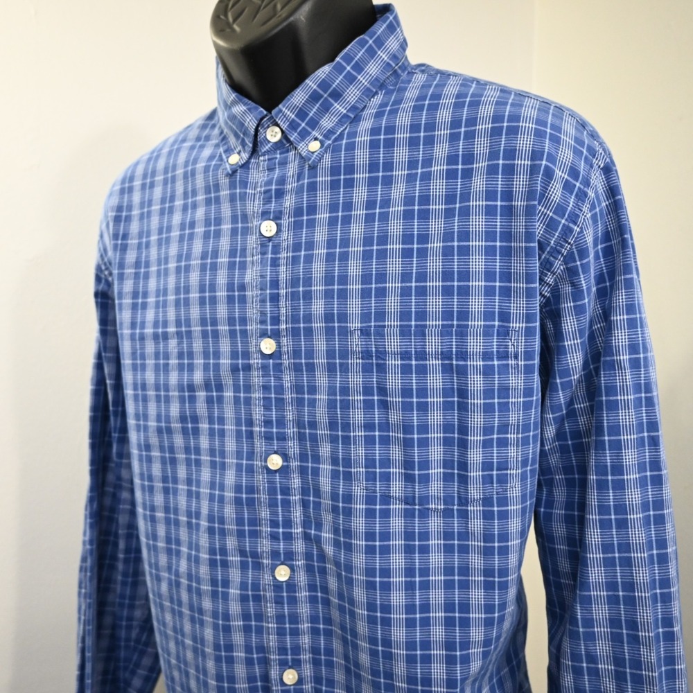 J.CREW Button Up Shirt Blue Plaid Long Sleeve Front Pocket Mens Size XLT XL TALL